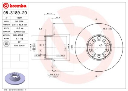 Tarcza hamulcowa BREMBO 08.3189.20 1234210012