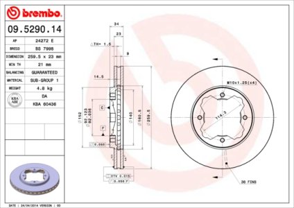 Tarcza hamulcowa BREMBO 09.5290.14 45251SM4020