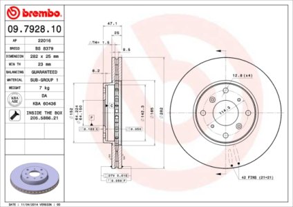 Tarcza hamulcowa BREMBO 09.7928.10 45251S1AG00