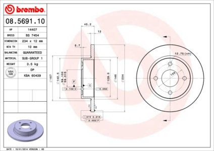 Tarcza hamulcowa BREMBO 08.5691.10 402065F001