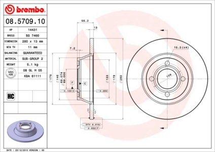 Tarcza hamulcowa BREMBO 08.5709.10 8A0615301