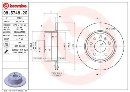 Tarcza hamulcowa BREMBO 08.5748.20 569207