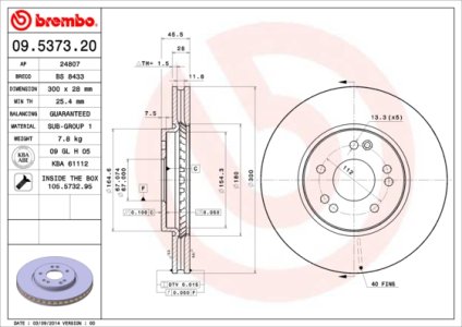 Tarcza hamulcowa BREMBO 09.5373.20 1294210612