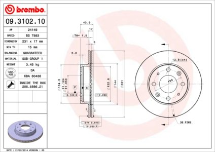 Tarcza hamulcowa BREMBO 09.3102.10 45251SB2750