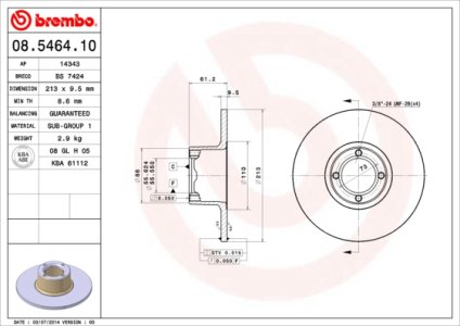 Tarcza hamulcowa BREMBO 08.5464.10 GBD90806
