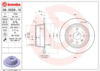 Tarcza hamulcowa BREMBO 08.5559.10 569206