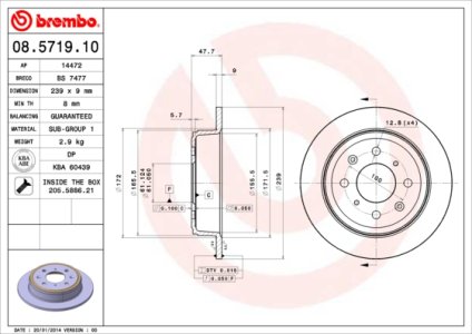Tarcza hamulcowa BREMBO 08.5719.10 42510SR3000