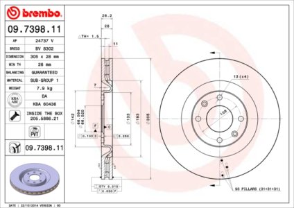 Tarcza hamulcowa BREMBO 09.7398.11 4246V1