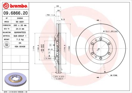 Tarcza hamulcowa BREMBO 09.6866.20 569050