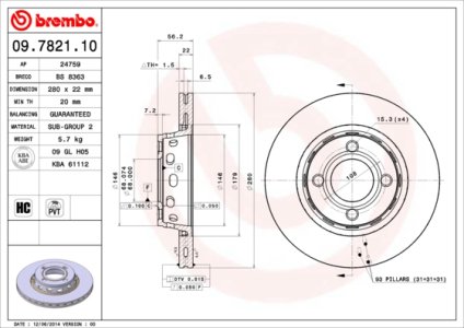 Tarcza hamulcowa BREMBO 09.7821.10 8A0615301E