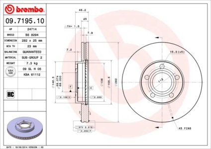 Tarcza hamulcowa BREMBO 09.7195.10 8E0615301A