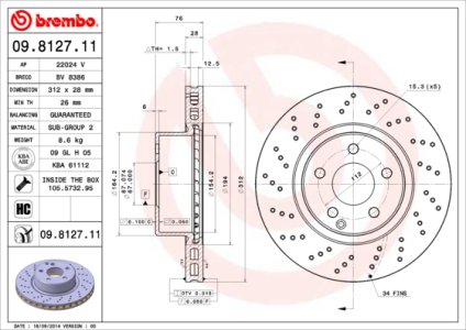 Tarcza hamulcowa BREMBO 09.8127.11 2204210912
