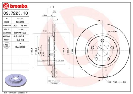 Tarcza hamulcowa BREMBO 09.7225.10 4351242010