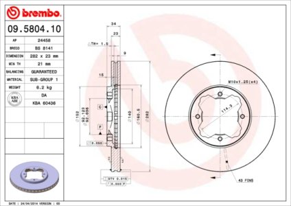 Tarcza hamulcowa BREMBO 09.5804.10 45251SM4G02