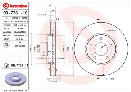 Tarcza hamulcowa BREMBO 09.7731.11 JLM20150