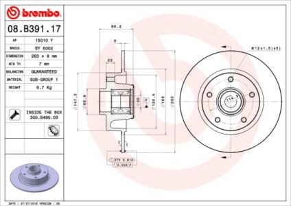 Tarcza hamulcowa BREMBO 08.B391.17 432006506R
