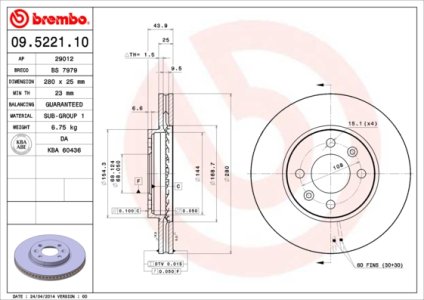 Tarcza hamulcowa BREMBO 09.5221.10 4002143