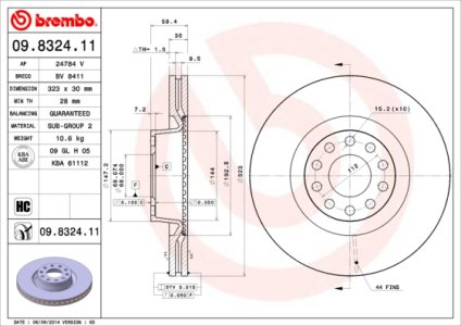Tarcza hamulcowa BREMBO 09.8324.11 4D0615301A