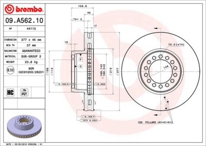 Tarcza hamulcowa BREMBO 09.A562.10 2995702