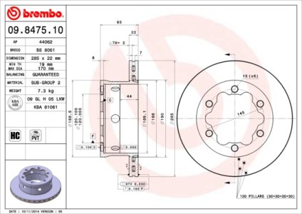 Tarcza hamulcowa BREMBO 09.8475.10 9044230312