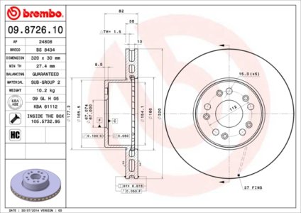 Tarcza hamulcowa BREMBO 09.8726.10 1404210912