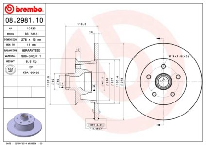 Tarcza hamulcowa BREMBO 08.2981.10 251407617A