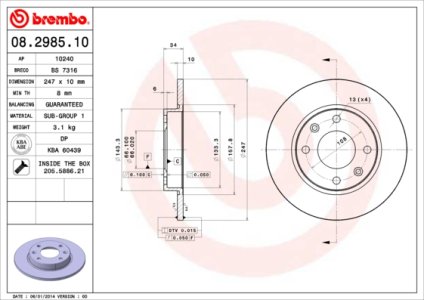 Tarcza hamulcowa BREMBO 08.2985.10 4246A5