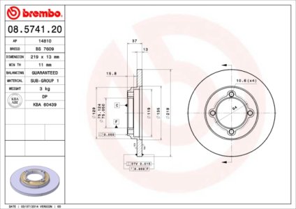 Tarcza hamulcowa BREMBO 08.5741.20 DA0133251