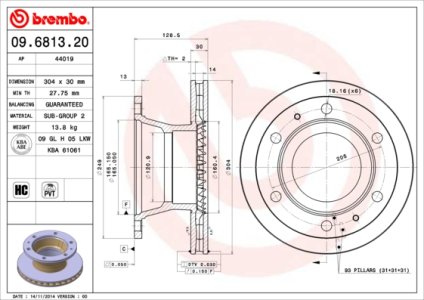 Tarcza hamulcowa BREMBO 09.6813.20 1907528