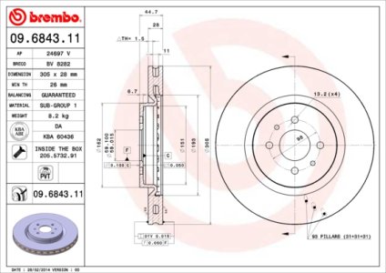 Tarcza hamulcowa BREMBO 09.6843.11 46465088