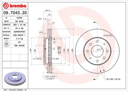 Tarcza hamulcowa BREMBO 09.7043.20 MB668886