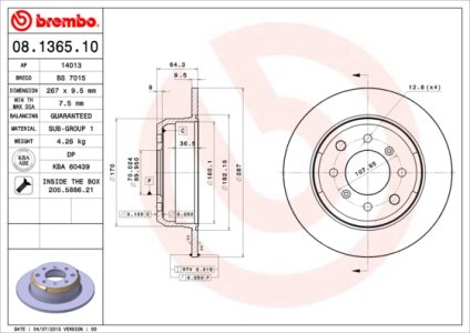 Tarcza hamulcowa BREMBO 08.1365.10 60516948