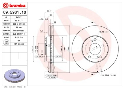 Tarcza hamulcowa BREMBO 09.5931.10 4020604U03