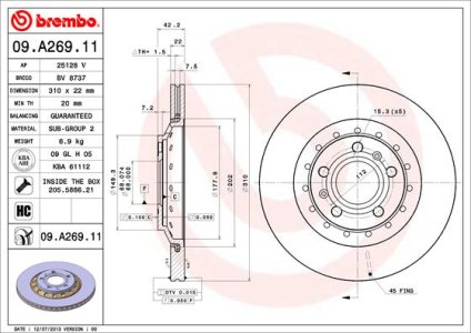 Tarcza hamulcowa BREMBO 09.A269.11 4E0615601A