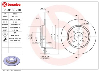 Tarcza hamulcowa BREMBO 08.9139.10 42510SS0000