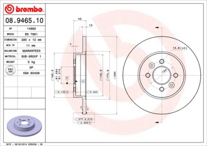Tarcza hamulcowa BREMBO 08.9465.10 7701207227