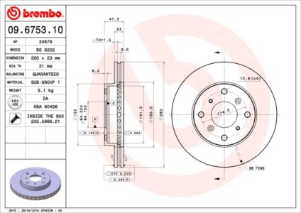 Tarcza hamulcowa BREMBO 09.6753.10 45251SS0000