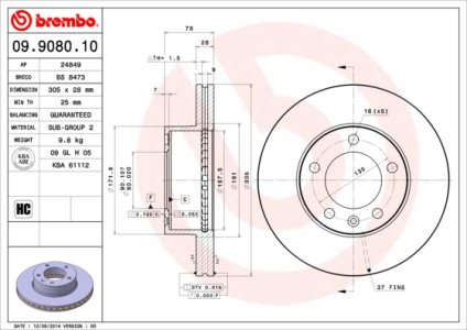 Tarcza hamulcowa BREMBO 09.9080.10 7700314064