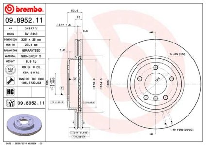 Tarcza hamulcowa BREMBO 09.8952.11 34101166071