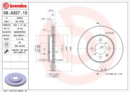 Tarcza hamulcowa BREMBO 09.A357.10 45251SAAG50