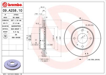 Tarcza hamulcowa BREMBO 09.A258.10 5171238100