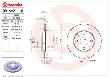 Tarcza hamulcowa BREMBO 09.A421.10 4351297202000