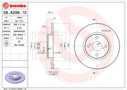 Tarcza hamulcowa BREMBO 08.A298.10 4243112150