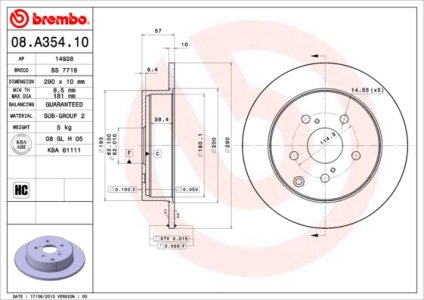 Tarcza hamulcowa BREMBO 08.A354.10 424310F010