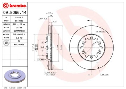 Tarcza hamulcowa BREMBO 09.8066.14 402062S400