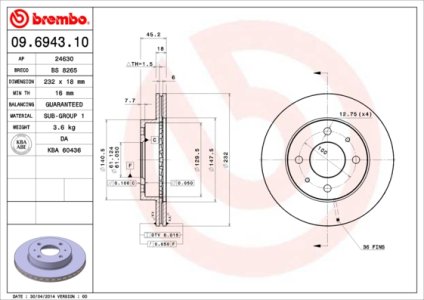 Tarcza hamulcowa BREMBO 09.6943.10 402060M602
