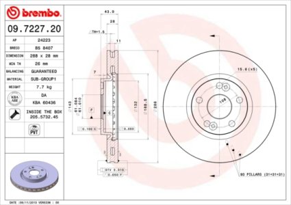 Tarcza hamulcowa BREMBO 09.7227.20 7701206029