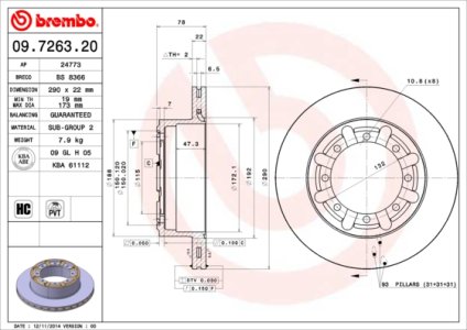 Tarcza hamulcowa BREMBO 09.7263.20 5010260609