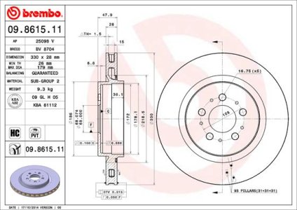 Tarcza hamulcowa BREMBO 09.8615.11 30645223