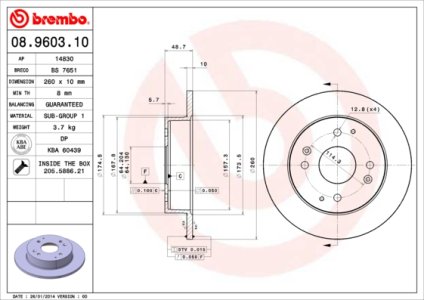 Tarcza hamulcowa BREMBO 08.9603.10 GBD90835
